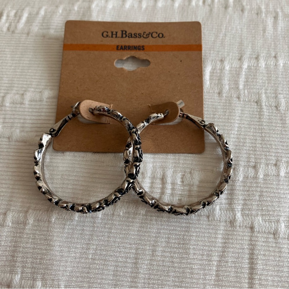 G.H. Bass & Co. Silver Black Hoop Earrings